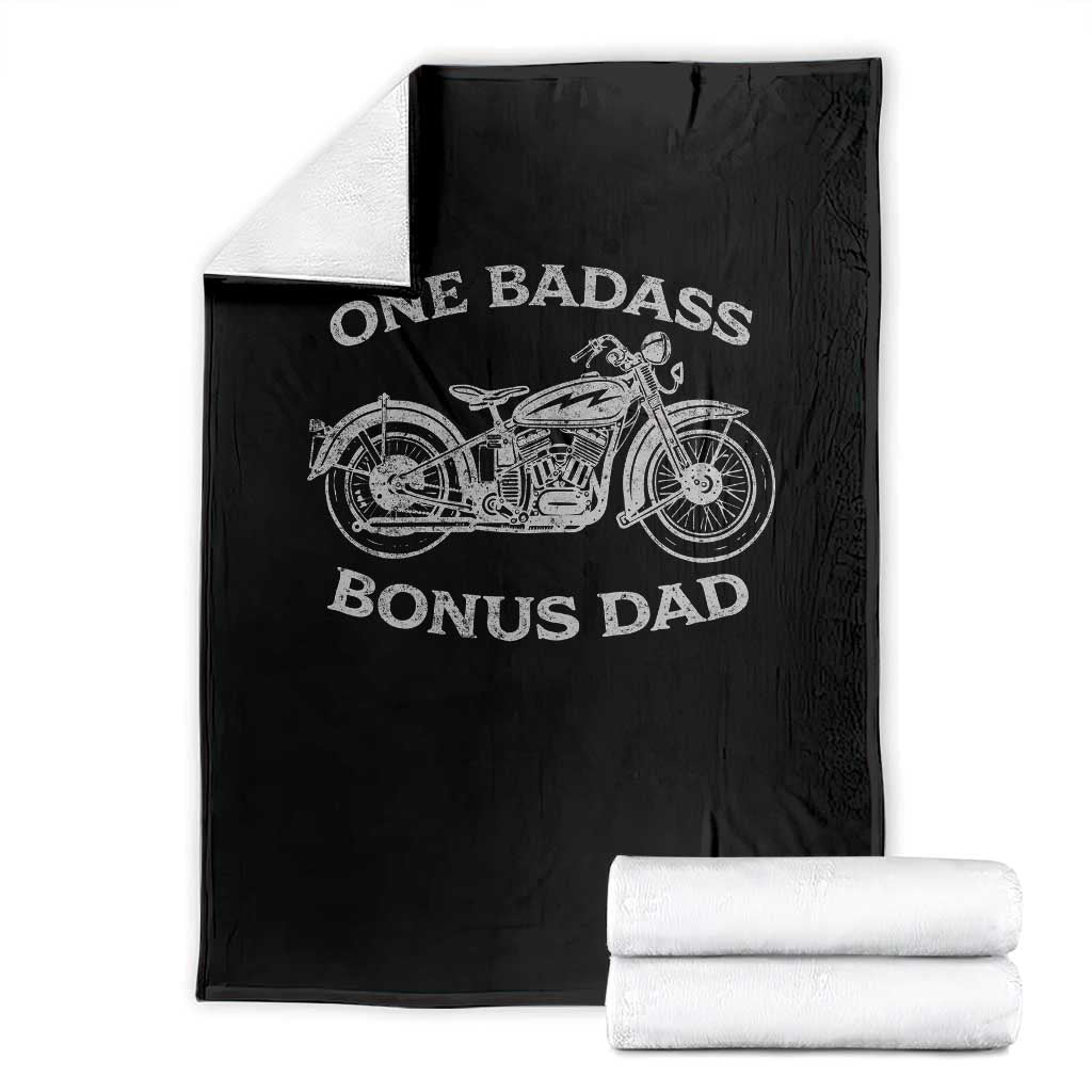 One Badass Bonus Dad Throw Blanket Funny Stepdad Motorcycle Graphic Mens Biker TS10 Black Print Your Wear