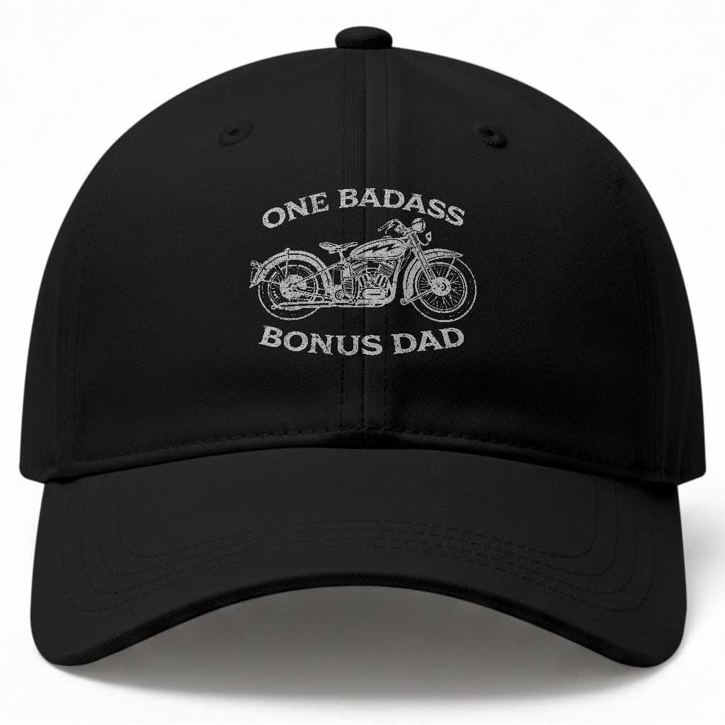 One Badass Bonus Dad Baseball Cap Funny Stepdad Motorcycle Graphic Mens Biker TS10 Print Your Wear