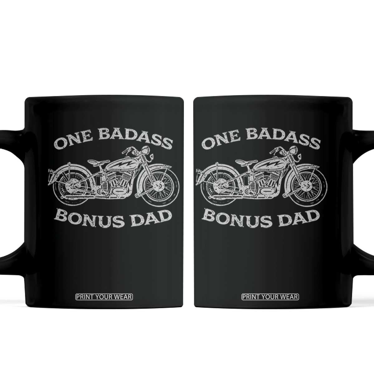 One Badass Bonus Dad Coffee Mug Funny Stepdad Motorcycle Graphic Mens Biker TS10 Black Print Your Wear