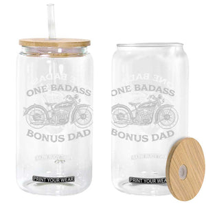 One Badass Bonus Dad Glass Can Funny Stepdad Motorcycle Graphic Mens Biker TS10 Print Your Wear