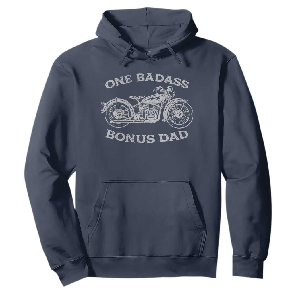 One Badass Bonus Dad Hoodie Funny Stepdad Motorcycle Graphic Mens Biker TS10 Navy Print Your Wear
