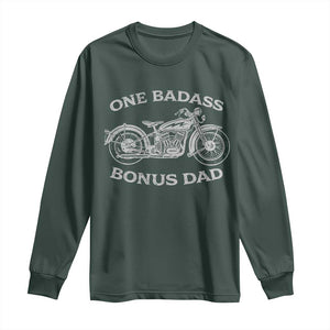 One Badass Bonus Dad Long Sleeve Shirt Funny Stepdad Motorcycle Graphic Mens Biker TS10 Dark Forest Green Print Your Wear