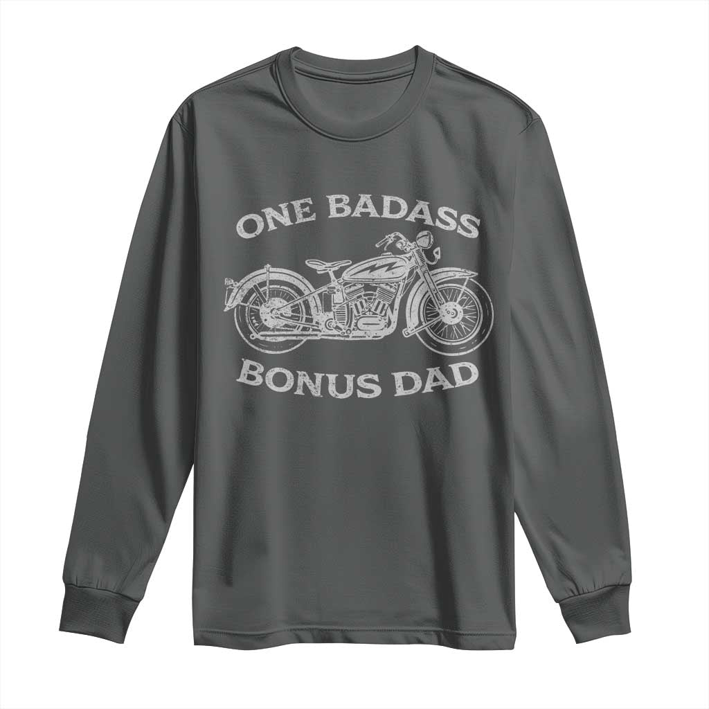One Badass Bonus Dad Long Sleeve Shirt Funny Stepdad Motorcycle Graphic Mens Biker TS10 Dark Heather Print Your Wear