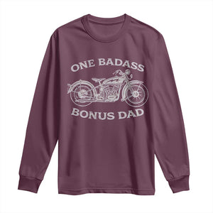 One Badass Bonus Dad Long Sleeve Shirt Funny Stepdad Motorcycle Graphic Mens Biker TS10 Maroon Print Your Wear