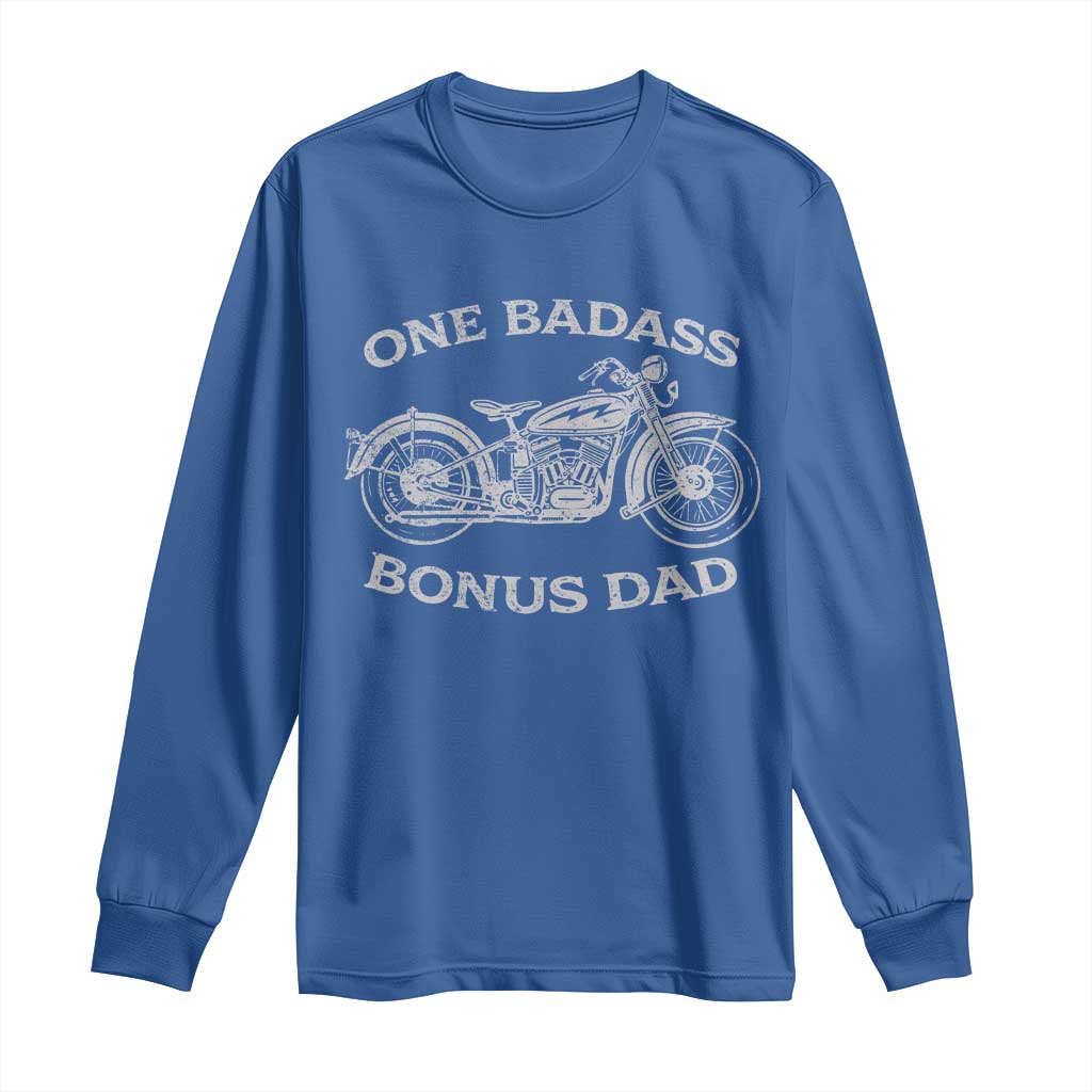 One Badass Bonus Dad Long Sleeve Shirt Funny Stepdad Motorcycle Graphic Mens Biker TS10 Royal Blue Print Your Wear