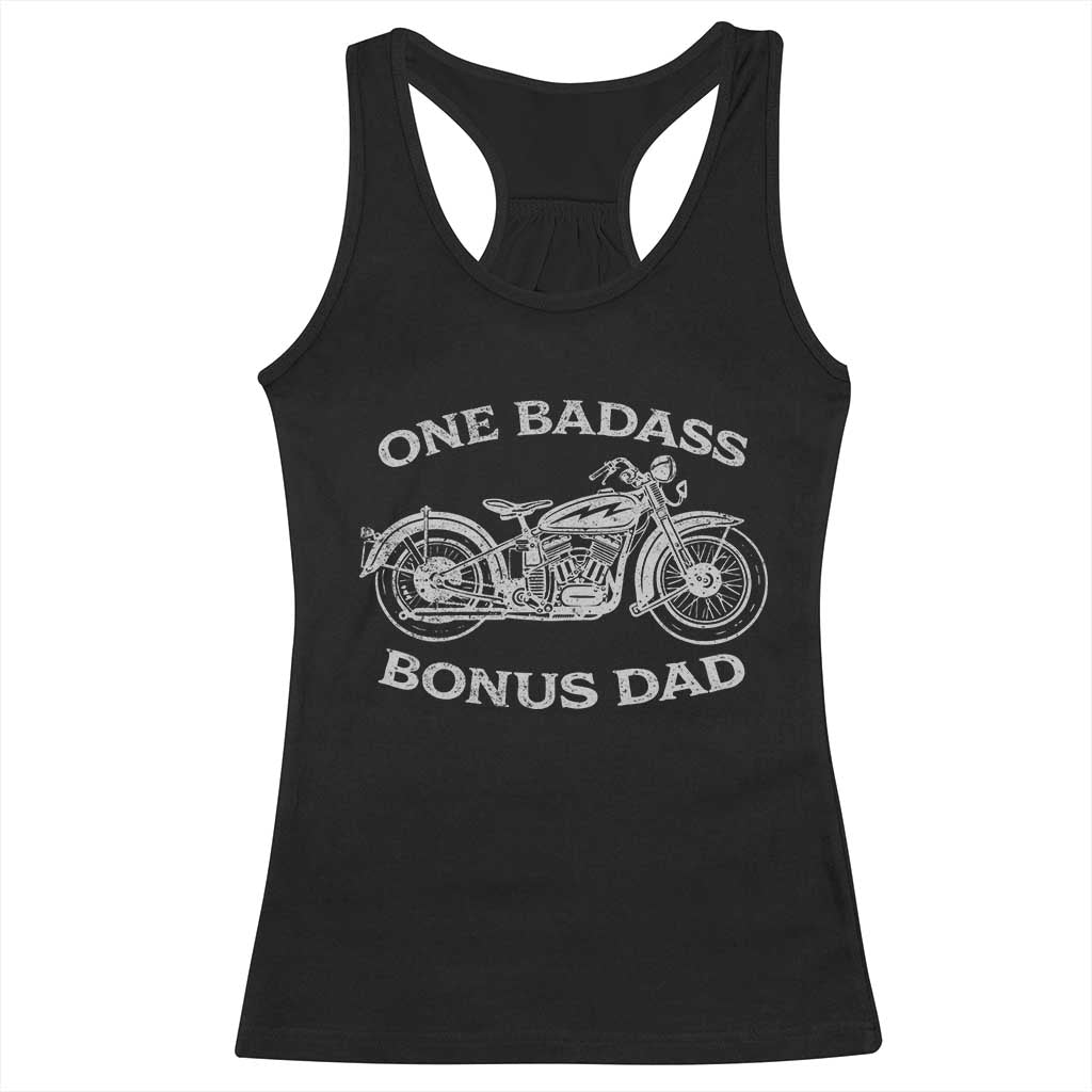 One Badass Bonus Dad Racerback Tank Top Funny Stepdad Motorcycle Graphic Mens Biker TS10 Black Print Your Wear