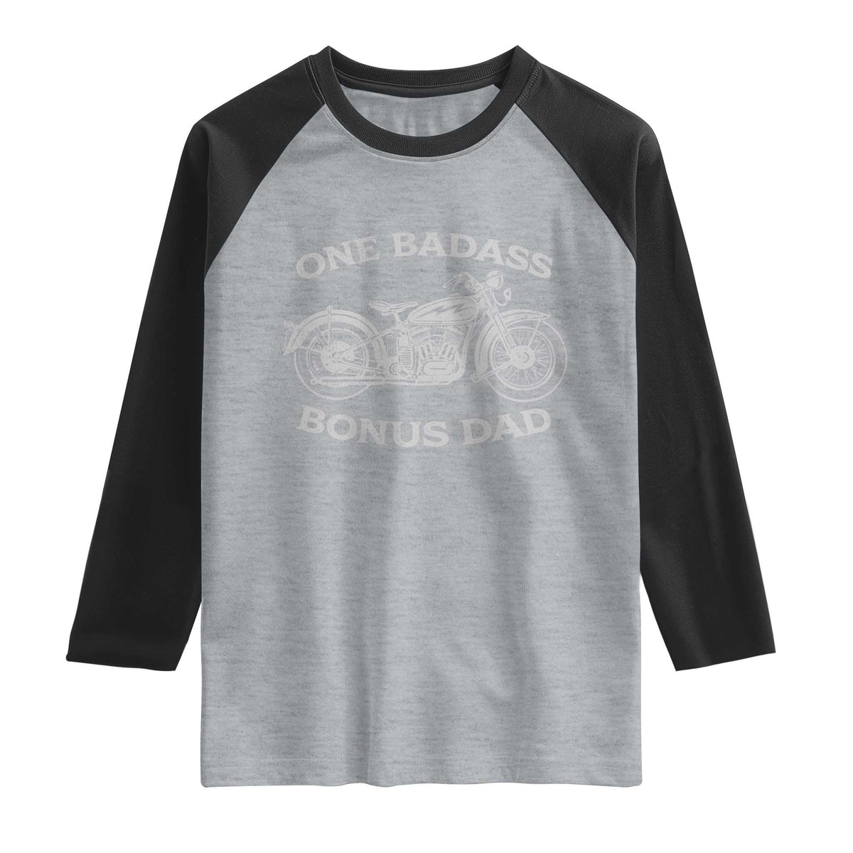 One Badass Bonus Dad Raglan Shirt Funny Stepdad Motorcycle Graphic Mens Biker TS10 Heather Gray Black Print Your Wear