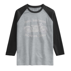 One Badass Bonus Dad Raglan Shirt Funny Stepdad Motorcycle Graphic Mens Biker TS10 Heather Gray Black Print Your Wear