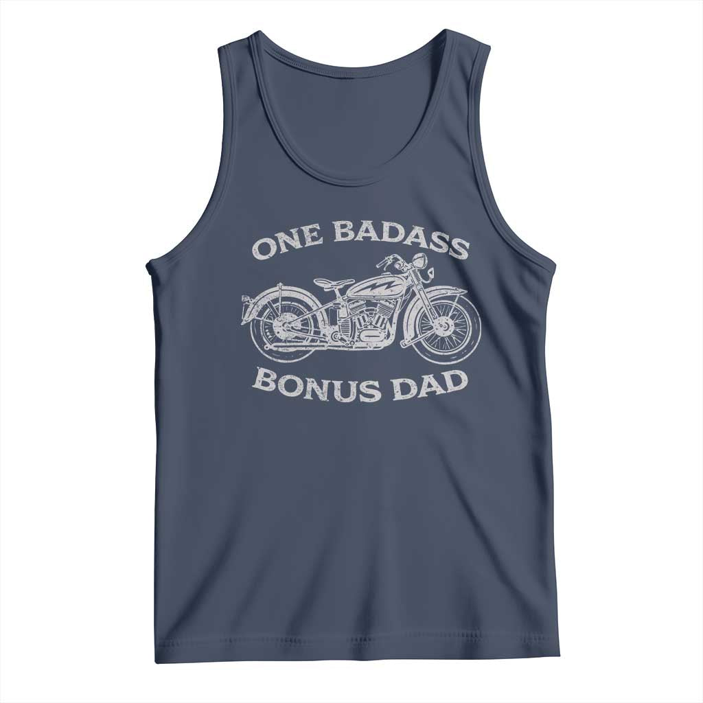 One Badass Bonus Dad Tank Top Funny Stepdad Motorcycle Graphic Mens Biker TS10 Navy Print Your Wear