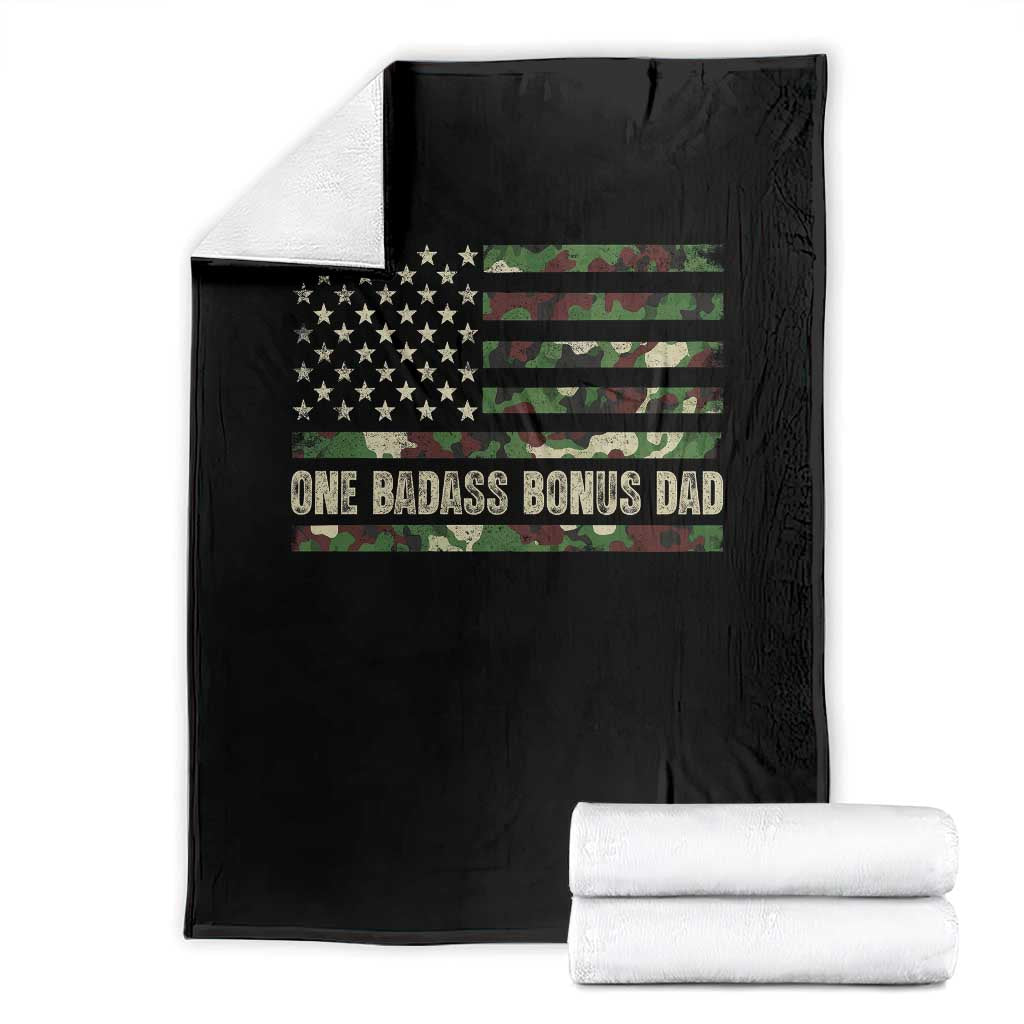 One Badass Bonus Dad Throw Blanket Funny Stepdad Camo American Flag TS10 Black Print Your Wear
