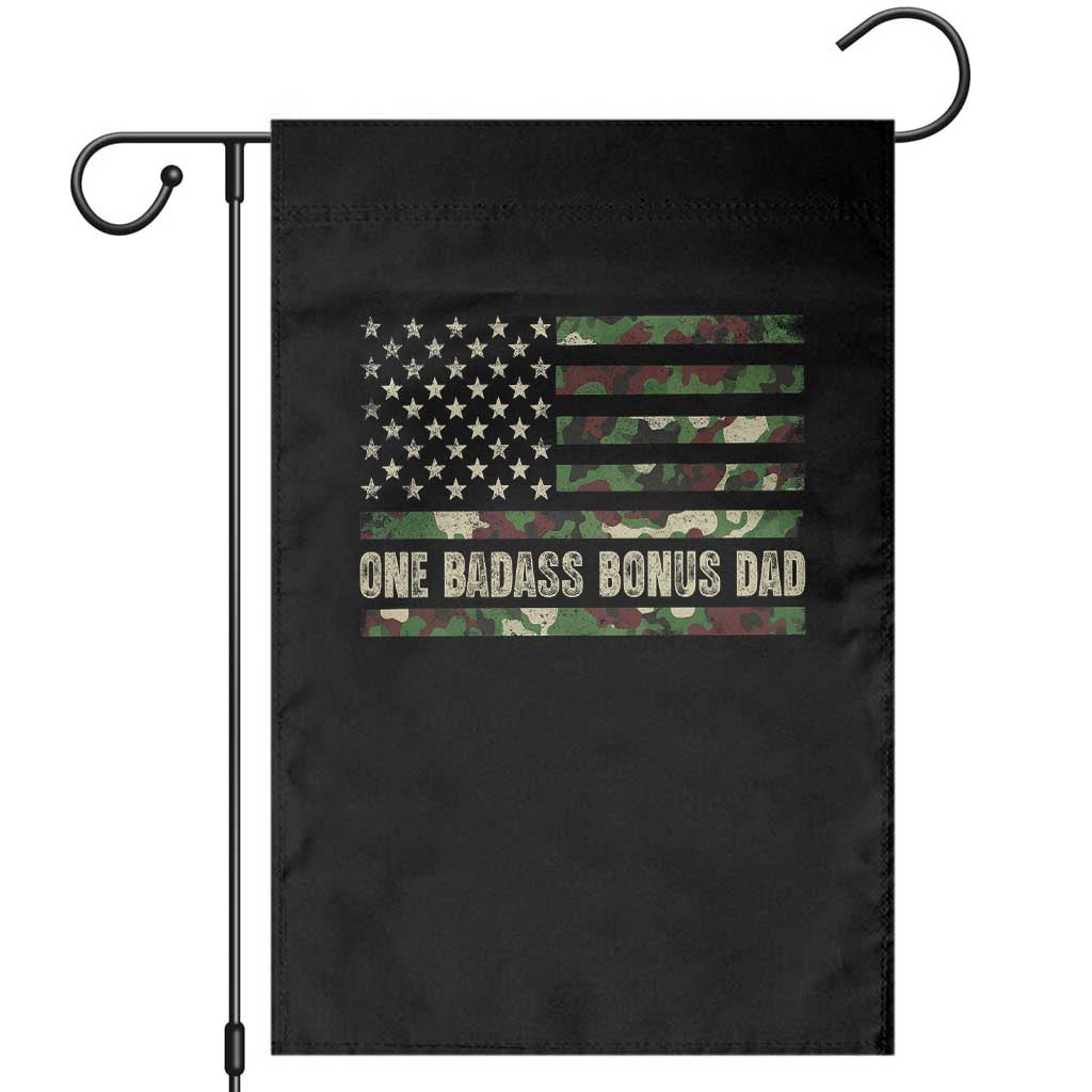 One Badass Bonus Dad Garden Flag Funny Stepdad Camo American Flag TS10 Black Print Your Wear