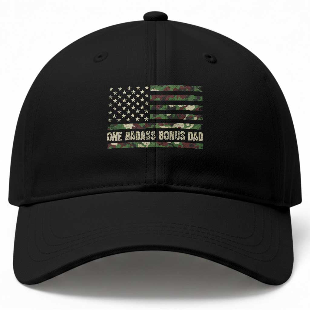 One Badass Bonus Dad Baseball Cap Funny Stepdad Camo American Flag TS10 Print Your Wear