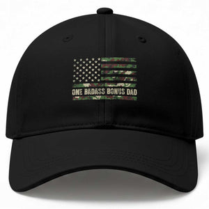 One Badass Bonus Dad Baseball Cap Funny Stepdad Camo American Flag TS10 Print Your Wear