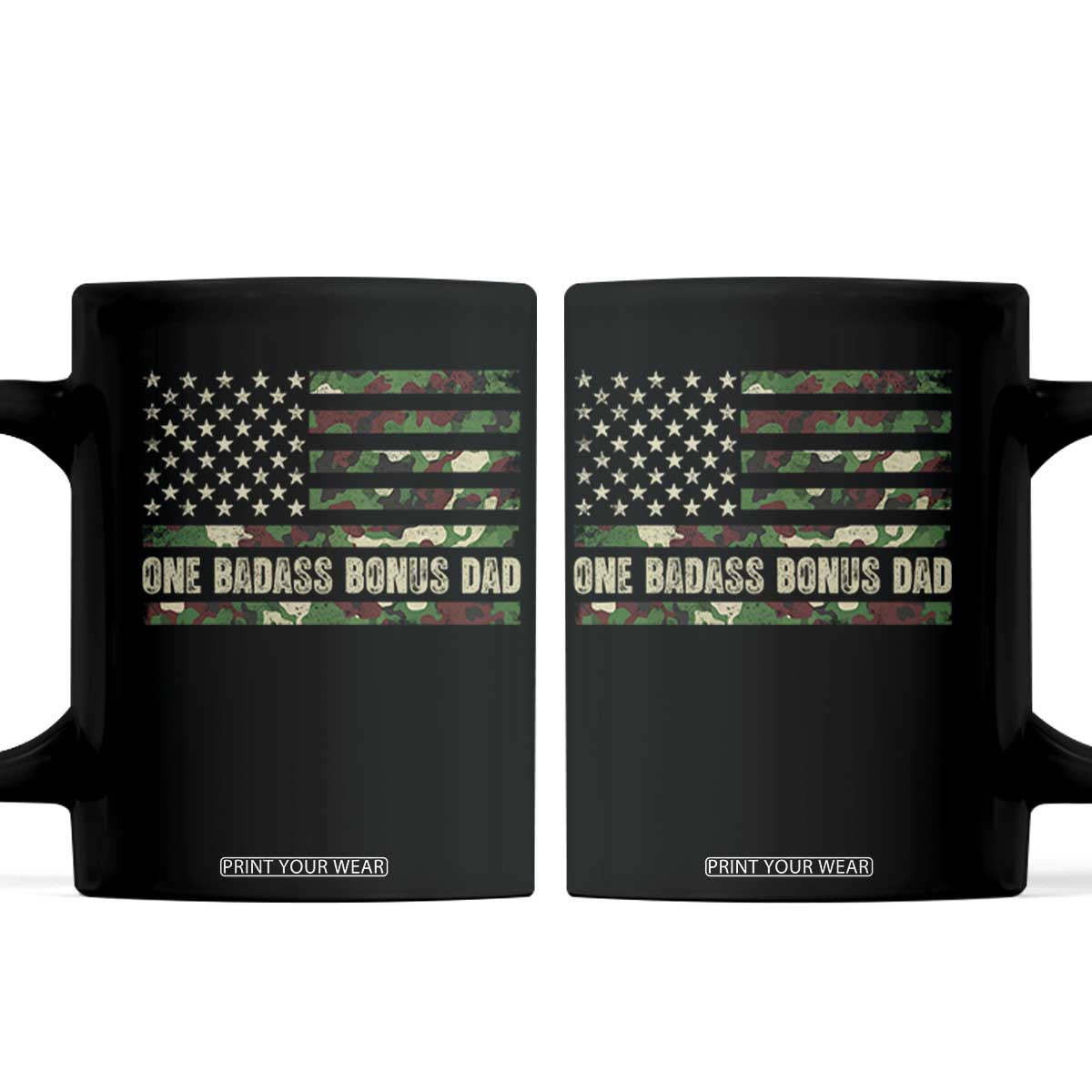 One Badass Bonus Dad Coffee Mug Funny Stepdad Camo American Flag TS10 Black Print Your Wear