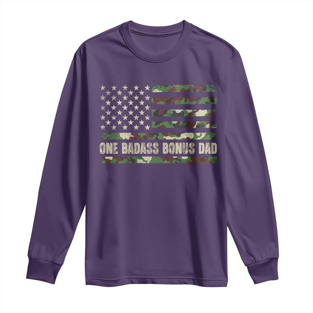 One Badass Bonus Dad Long Sleeve Shirt Funny Stepdad Camo American Flag TS10 Purple Print Your Wear