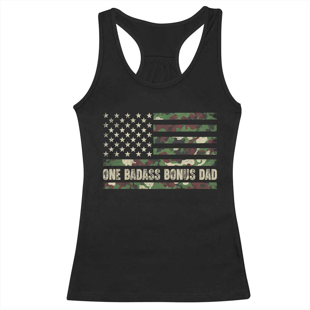 One Badass Bonus Dad Racerback Tank Top Funny Stepdad Camo American Flag TS10 Black Print Your Wear