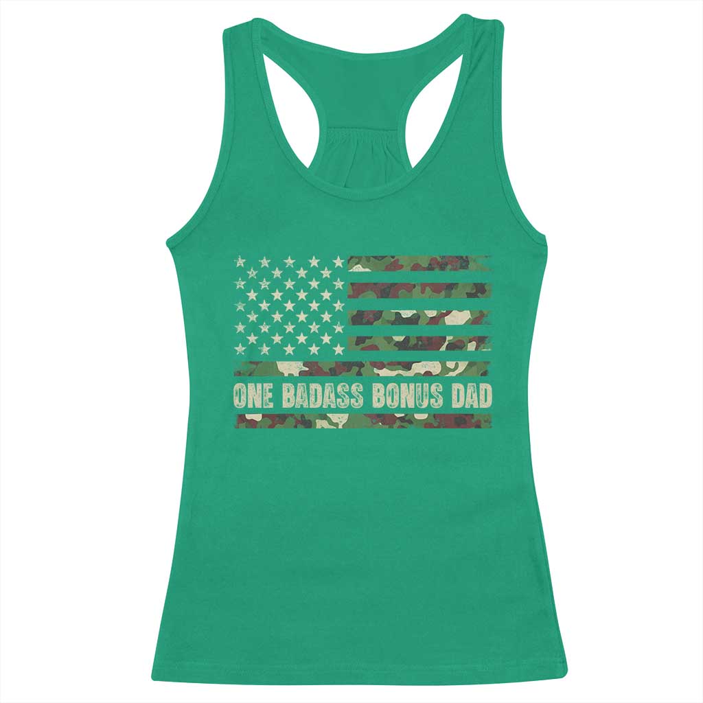 One Badass Bonus Dad Racerback Tank Top Funny Stepdad Camo American Flag TS10 Irish Green Print Your Wear