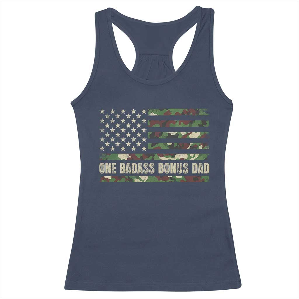 One Badass Bonus Dad Racerback Tank Top Funny Stepdad Camo American Flag TS10 Navy Print Your Wear