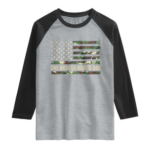 One Badass Bonus Dad Raglan Shirt Funny Stepdad Camo American Flag TS10 Heather Gray Black Print Your Wear
