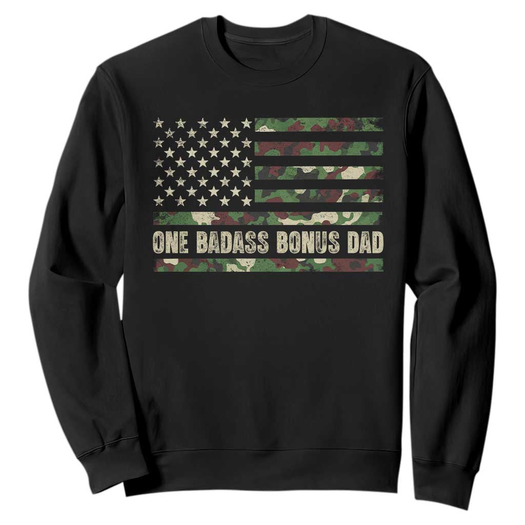 One Badass Bonus Dad Sweatshirt Funny Stepdad Camo American Flag TS10 Black Print Your Wear