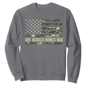 One Badass Bonus Dad Sweatshirt Funny Stepdad Camo American Flag TS10 Charcoal Print Your Wear