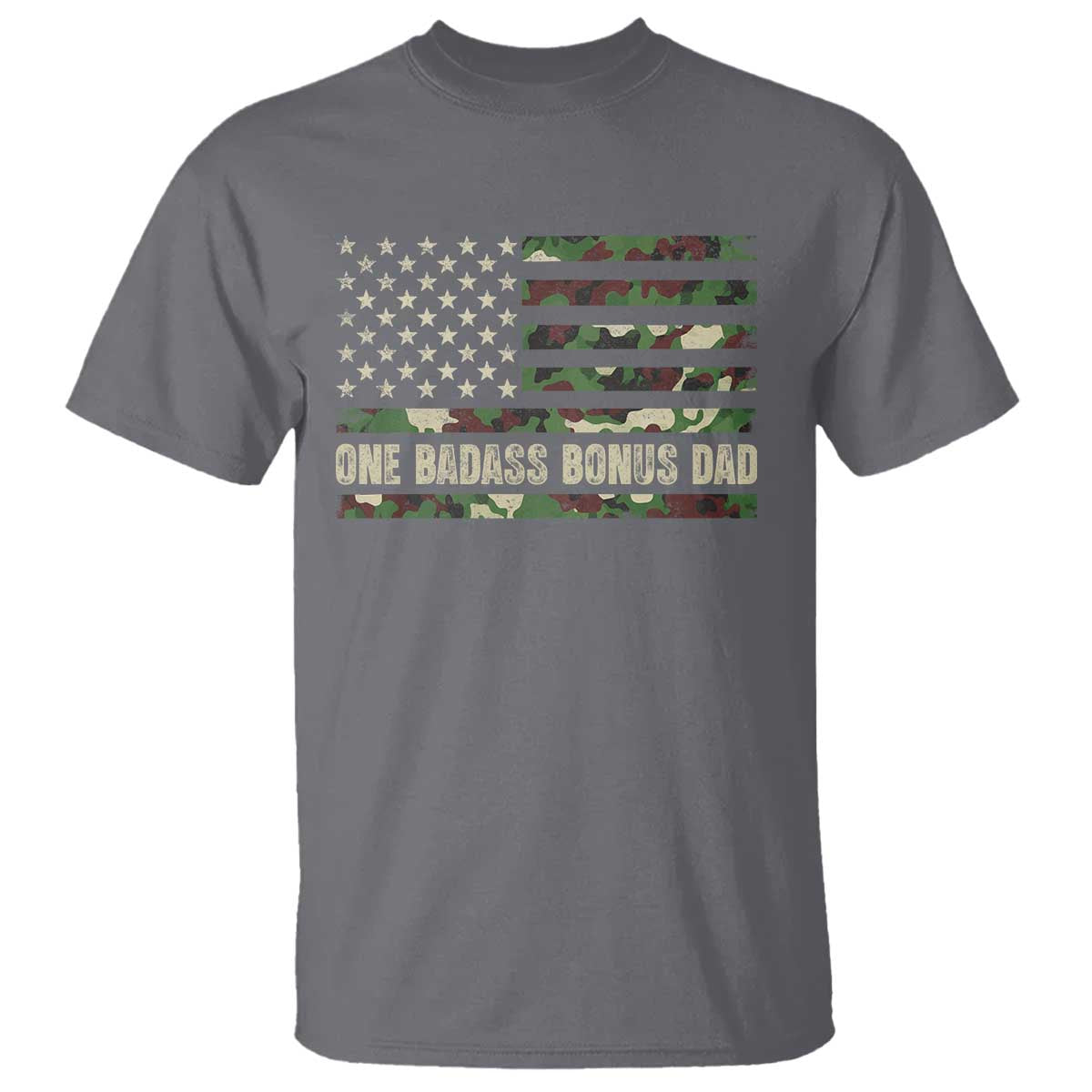One Badass Bonus Dad T Shirt Funny Stepdad Camo American Flag TS10 Charcoal Print Your Wear