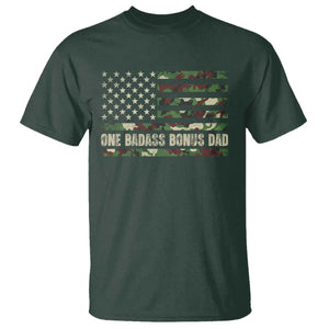 One Badass Bonus Dad T Shirt Funny Stepdad Camo American Flag TS10 Dark Forest Green Print Your Wear