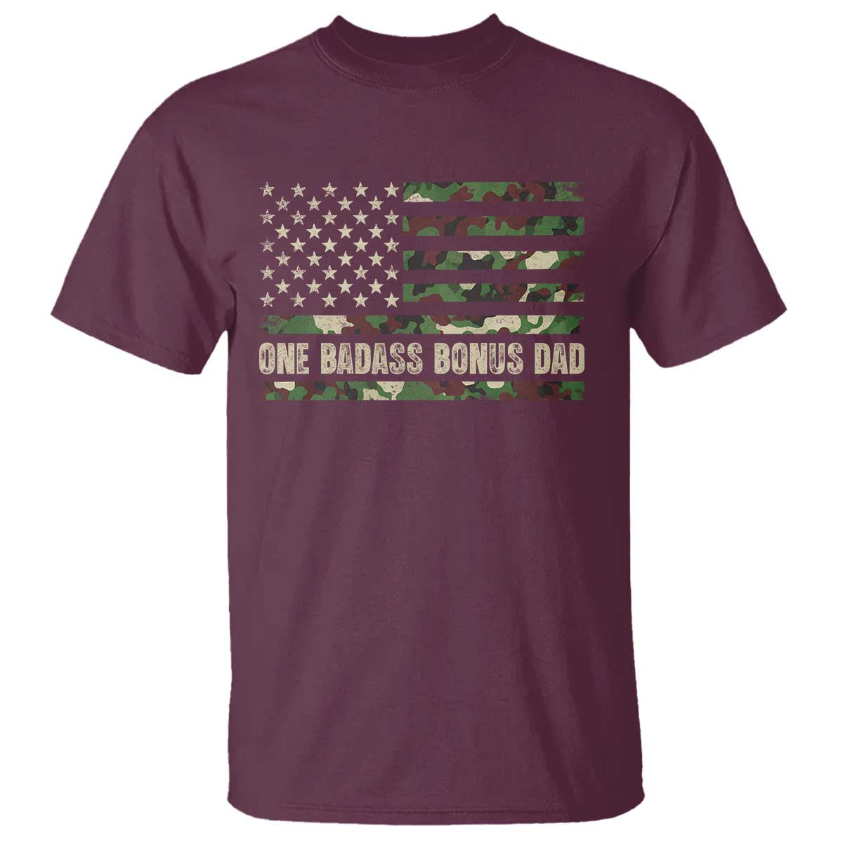 One Badass Bonus Dad T Shirt Funny Stepdad Camo American Flag TS10 Maroon Print Your Wear