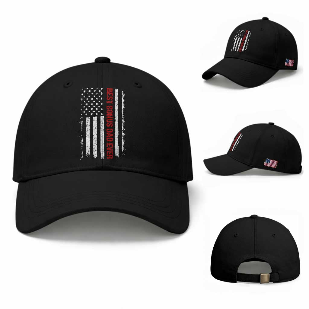 Best Effin Bonus Dad Ever Baseball Cap Funny Stepdad American Flag TS10 Baseball Cap Universal Fit Black Print Your Wear