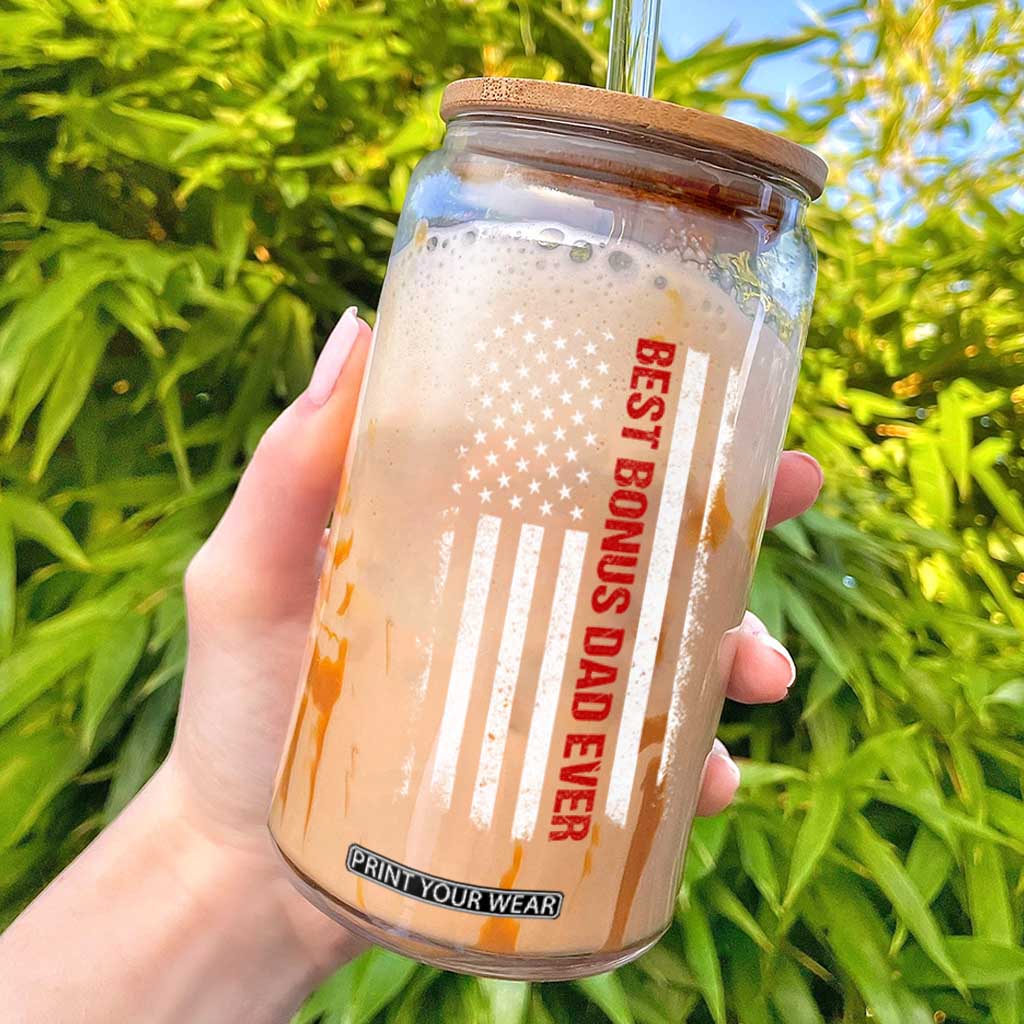 Best Effin Bonus Dad Ever Glass Can Funny Stepdad American Flag TS10 Black Print Your Wear