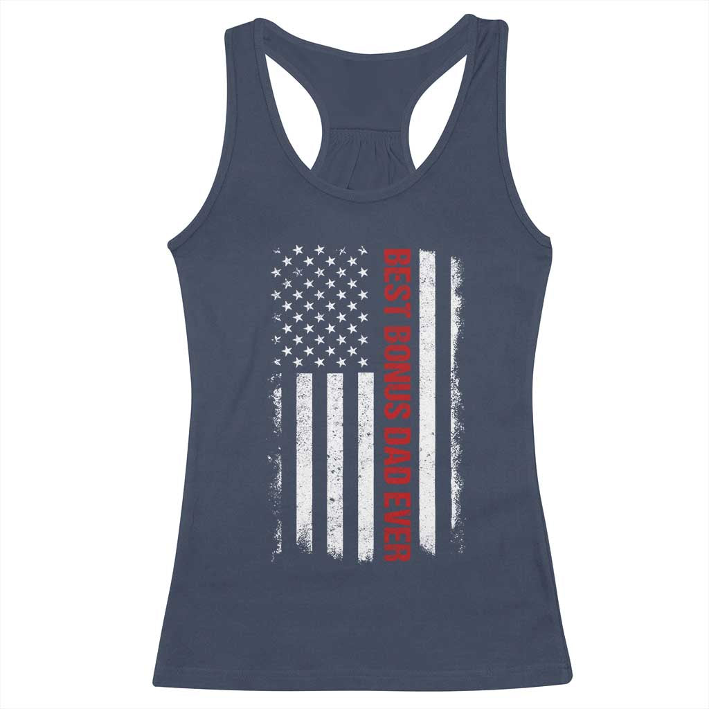 Best Effin Bonus Dad Ever Racerback Tank Top Funny Stepdad American Flag TS10 Navy Print Your Wear