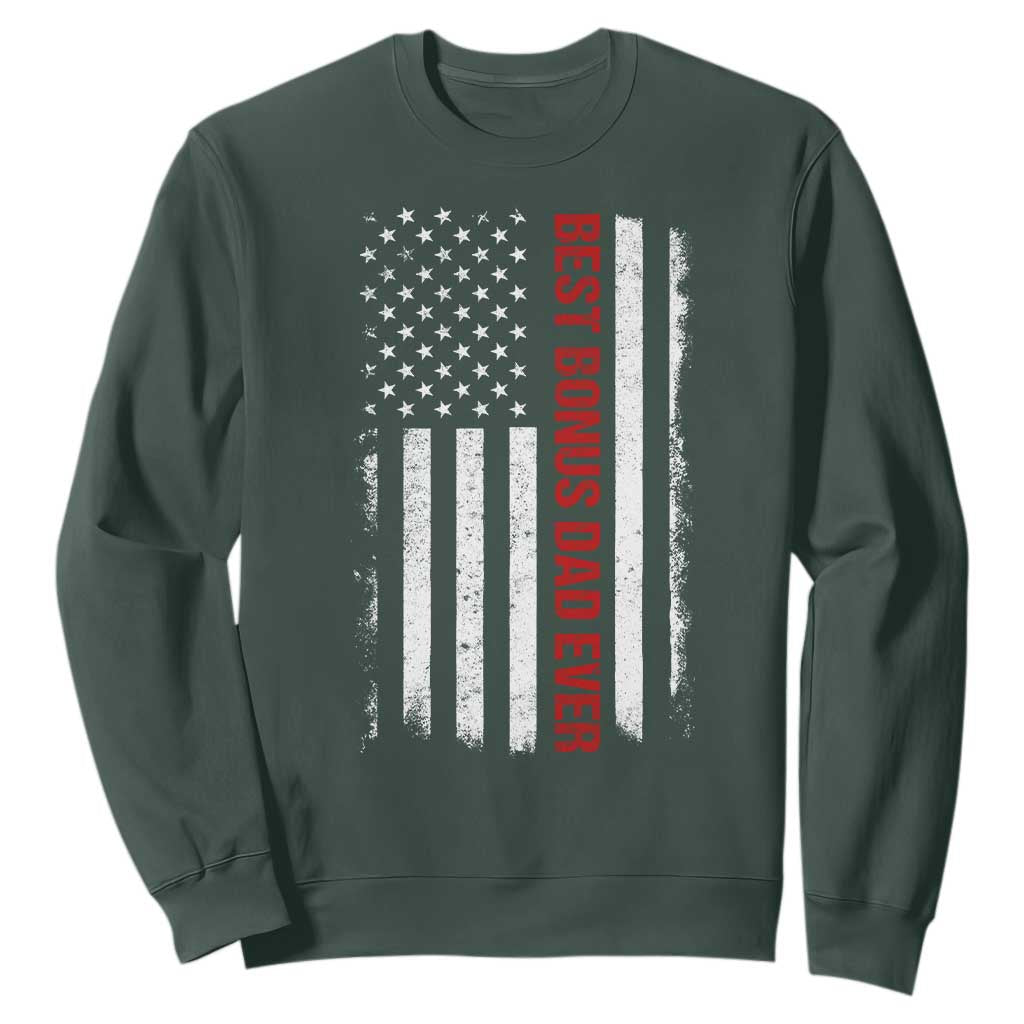 Best Effin Bonus Dad Ever Sweatshirt Funny Stepdad American Flag TS10 Dark Forest Green Print Your Wear