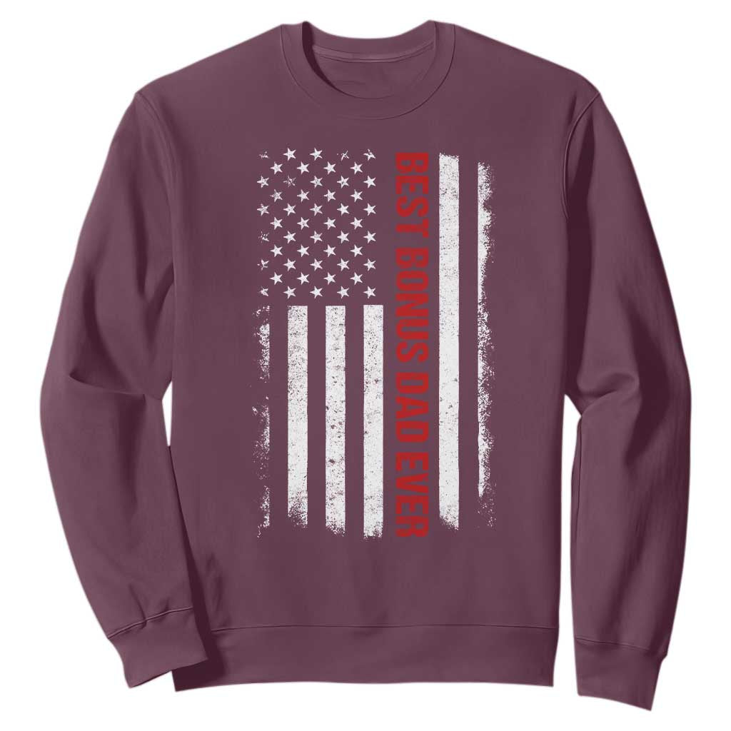Best Effin Bonus Dad Ever Sweatshirt Funny Stepdad American Flag TS10 Maroon Print Your Wear