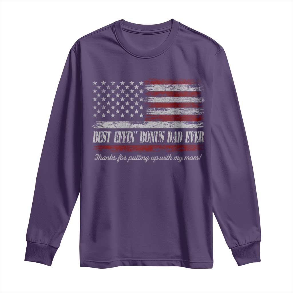 Best Effin’ Bonus Dad Ever Long Sleeve Shirt Step Dad American Flag TS10 Purple Print Your Wear