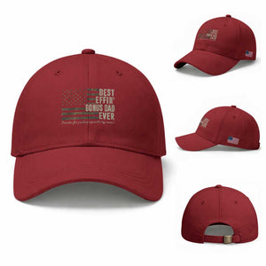 Best Effin’ Bonus Dad Ever Baseball Cap Step Dad Camo American Flag Camouflage TS10 Baseball Cap Universal Fit Cherry Red Print Your Wear