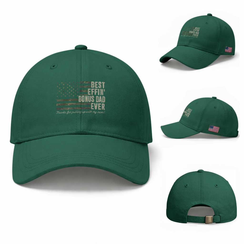 Best Effin’ Bonus Dad Ever Baseball Cap Step Dad Camo American Flag Camouflage TS10 Baseball Cap Universal Fit Irish Green Print Your Wear