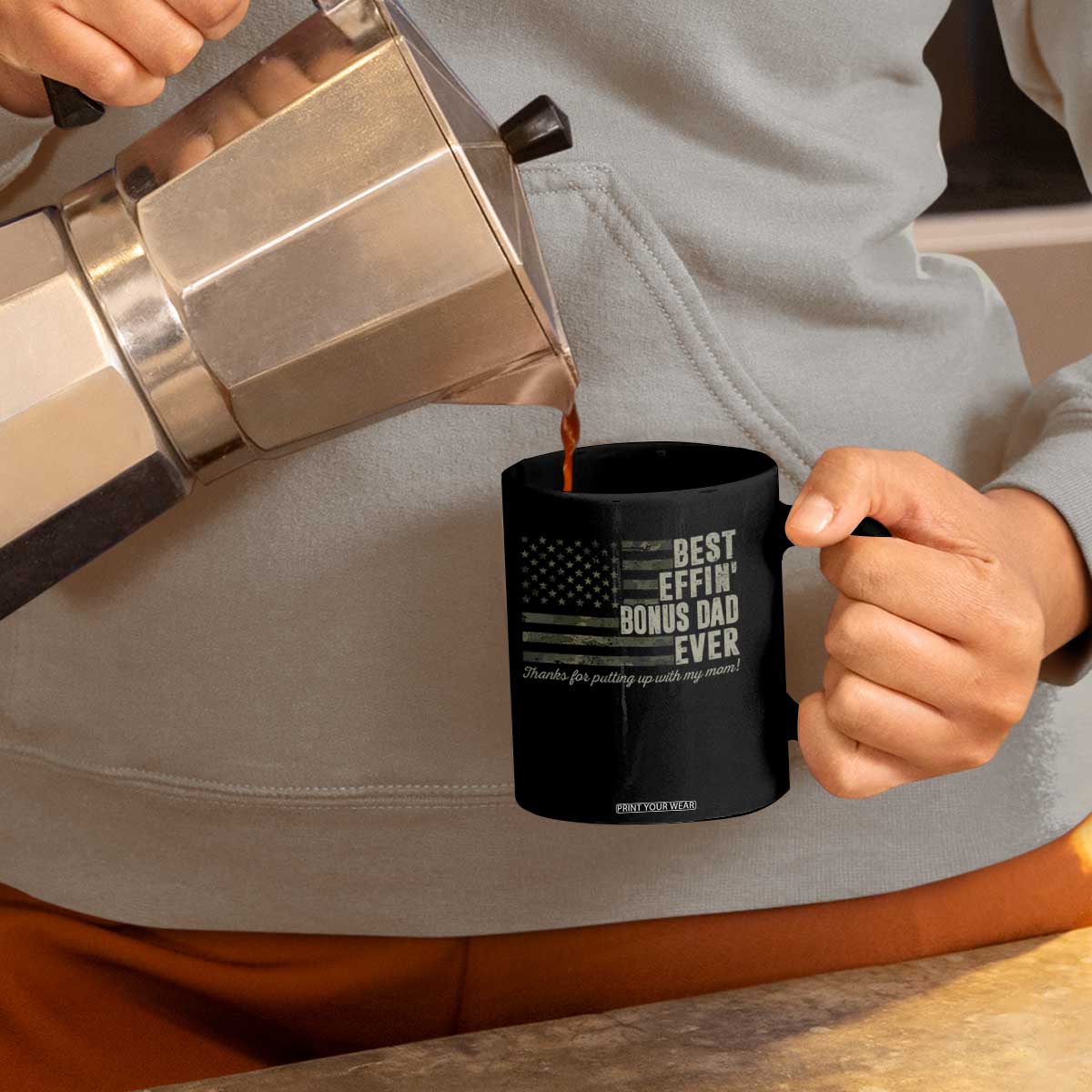 Best Effin’ Bonus Dad Ever Coffee Mug Step Dad Camo American Flag Camouflage TS10 Print Your Wear