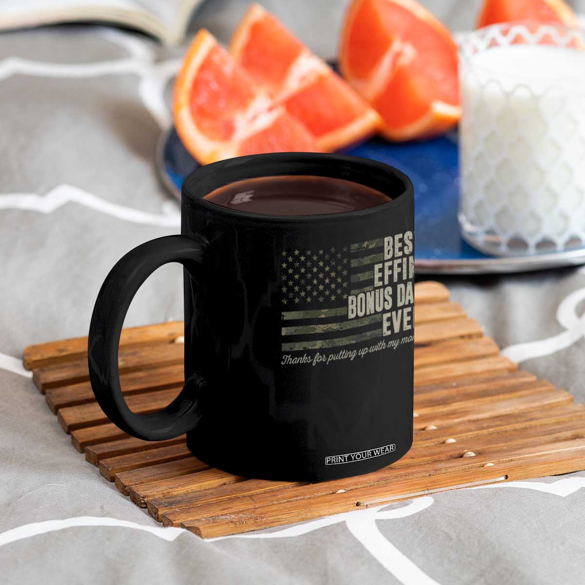 Best Effin’ Bonus Dad Ever Coffee Mug Step Dad Camo American Flag Camouflage TS10 Print Your Wear