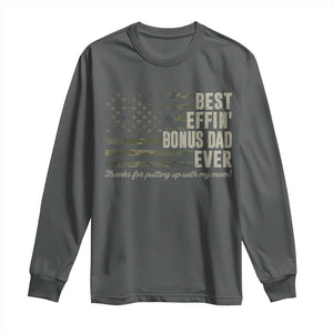 Best Effin’ Bonus Dad Ever Long Sleeve Shirt Step Dad Camo American Flag Camouflage TS10 Dark Heather Print Your Wear