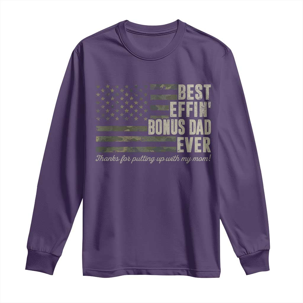 Best Effin’ Bonus Dad Ever Long Sleeve Shirt Step Dad Camo American Flag Camouflage TS10 Purple Print Your Wear