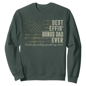 Best Effin’ Bonus Dad Ever Sweatshirt Step Dad Camo American Flag Camouflage TS10 Dark Forest Green Print Your Wear