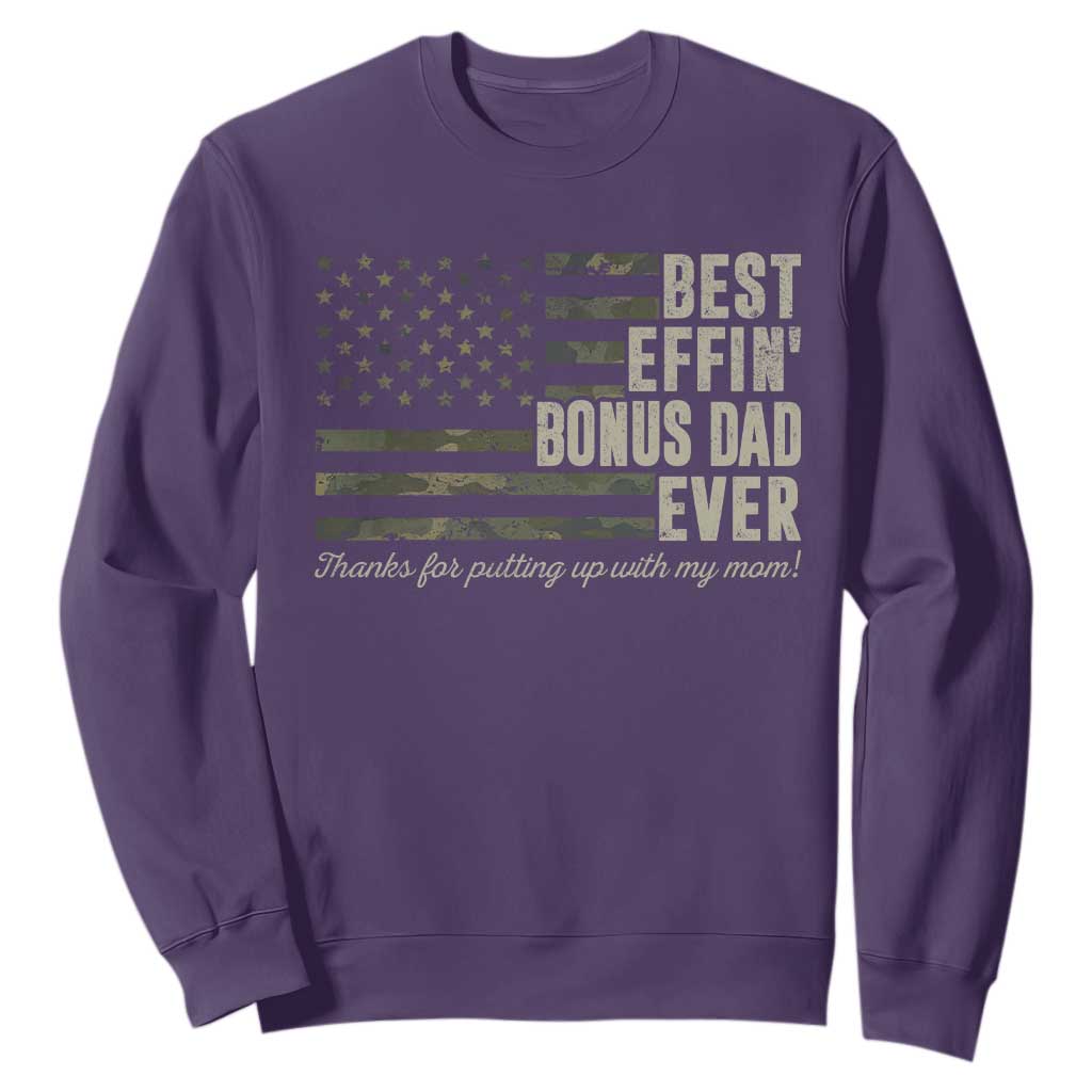 Best Effin’ Bonus Dad Ever Sweatshirt Step Dad Camo American Flag Camouflage TS10 Purple Print Your Wear