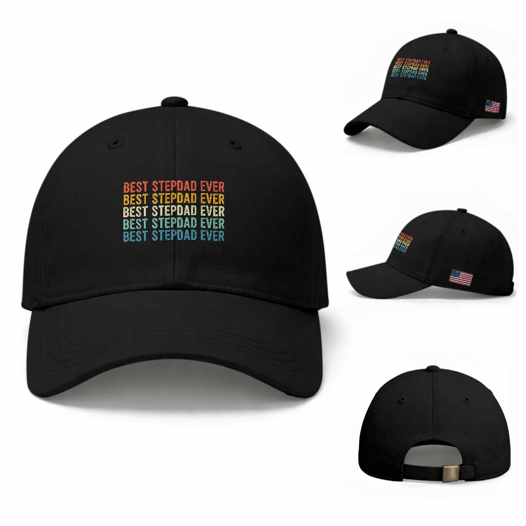 Best Stepdad Ever Baseball Cap Funny Retro Stepdad Bonus Dad TS10 Baseball Cap Universal Fit Black Print Your Wear