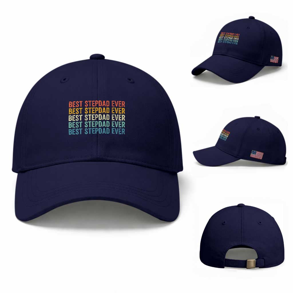 Best Stepdad Ever Baseball Cap Funny Retro Stepdad Bonus Dad TS10 Baseball Cap Universal Fit Dark Blue Print Your Wear