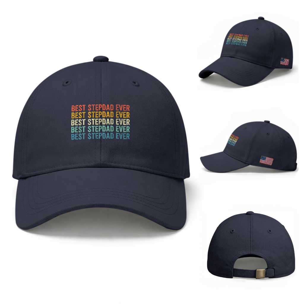 Best Stepdad Ever Baseball Cap Funny Retro Stepdad Bonus Dad TS10 Baseball Cap Universal Fit Navy Print Your Wear