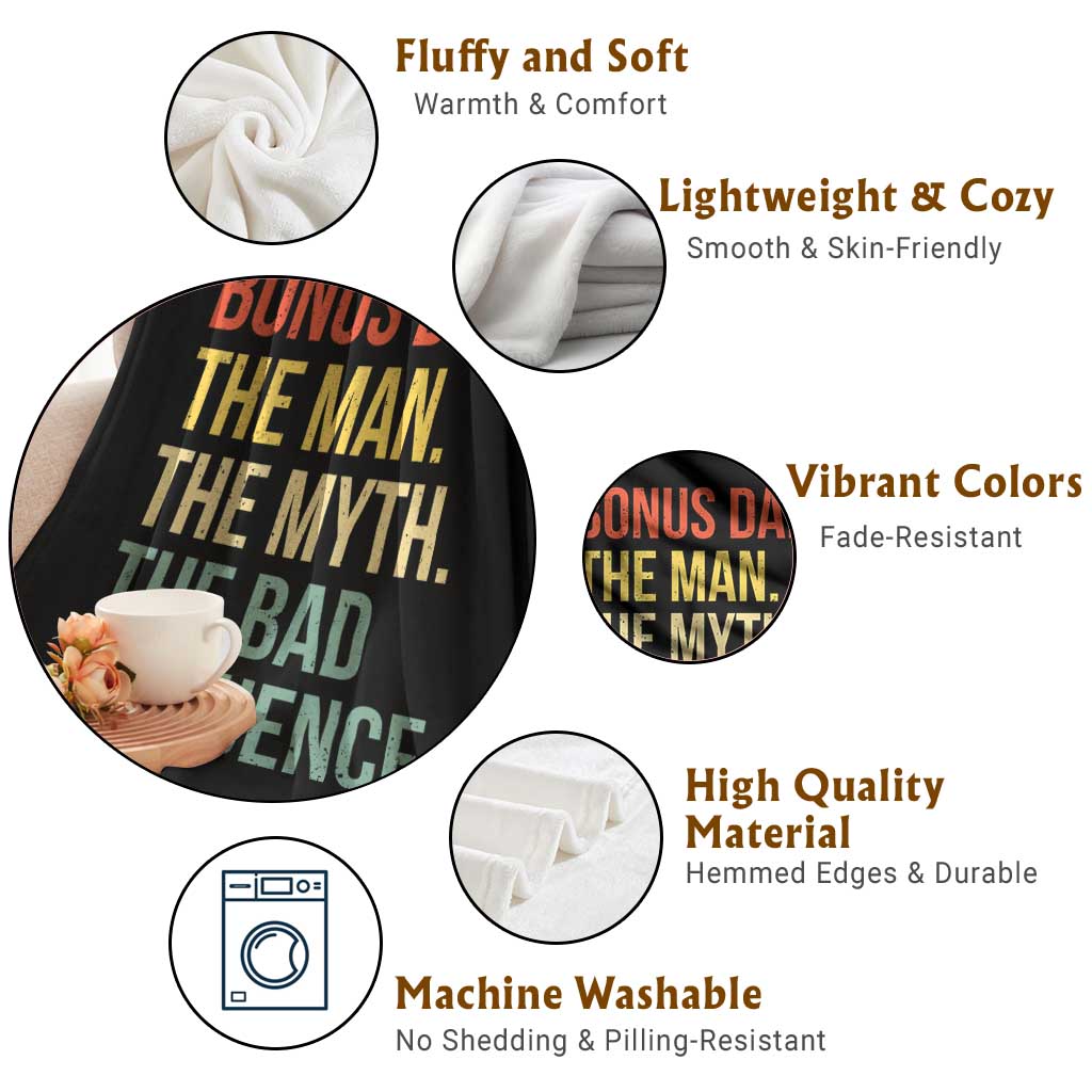 Bonus Dad Throw Blanket The Man Myth Bad Influence Funny Step Dad TS10 Print Your Wear