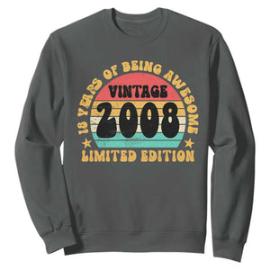 18th Birthday Sweatshirt Vintage 18yr 2008 Limited Edition 18 Year Old Gift TS10 Dark Heather Print Your Wear