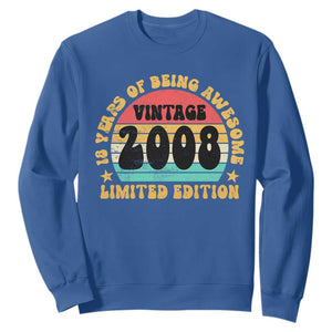 18th Birthday Sweatshirt Vintage 18yr 2008 Limited Edition 18 Year Old Gift TS10 Royal Blue Print Your Wear