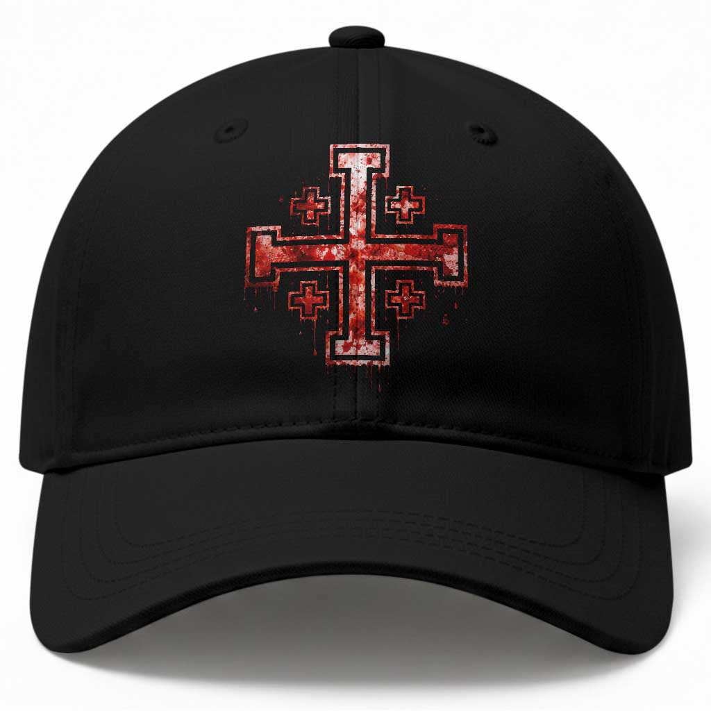 Crusader Jerusalem Cross Catholic Baseball Cap Gothic Christian Dark Faith Grunge Blood Splatter TS10 Print Your Wear