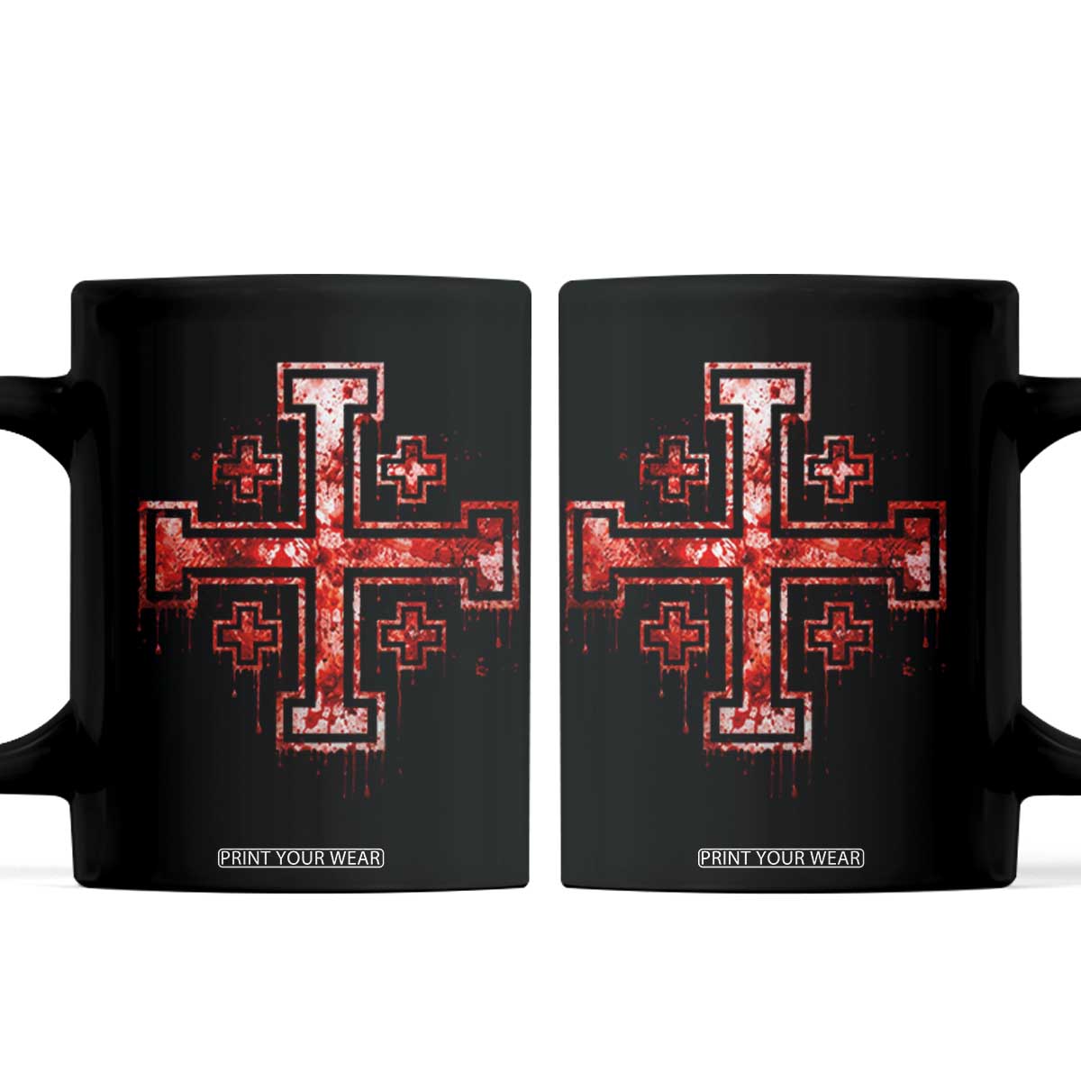 Crusader Jerusalem Cross Catholic Coffee Mug Gothic Christian Dark Faith Grunge Blood Splatter TS10 Black Print Your Wear